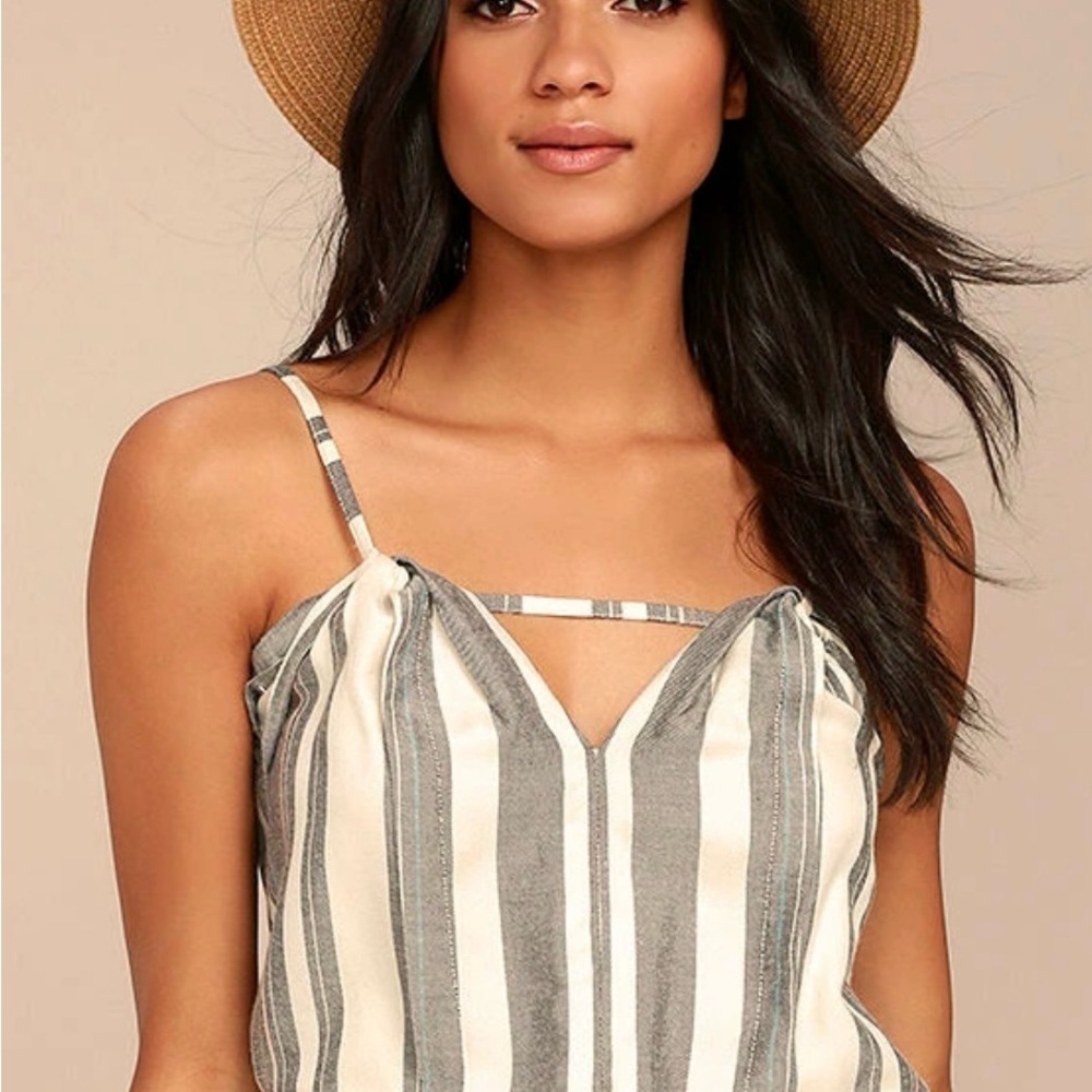 O'Neill Gray and Cream Striped Camisole